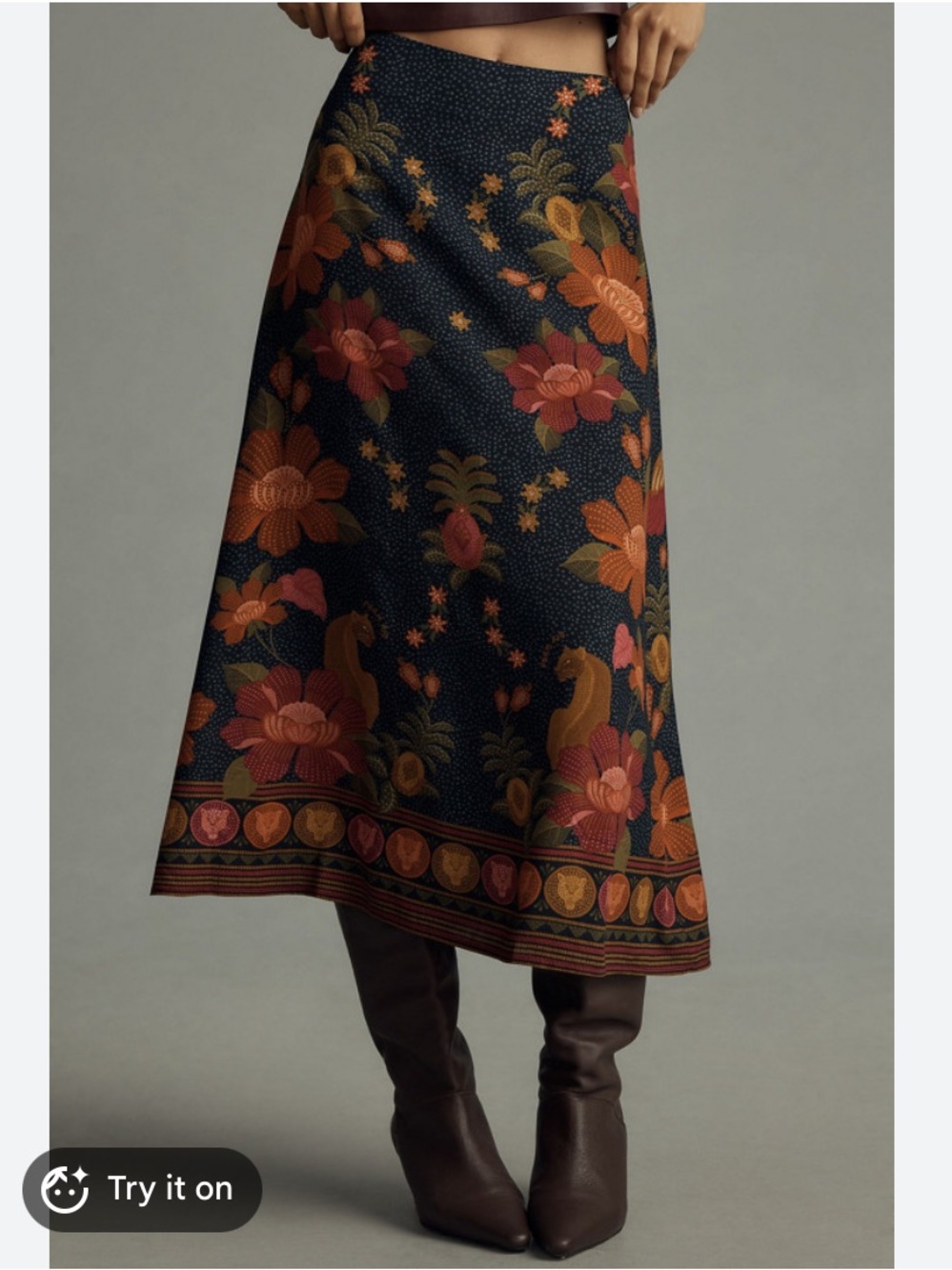 New Anthropologie Farm Rio Satin Slip Pineapple Floral Green Resort Midi Skirt M